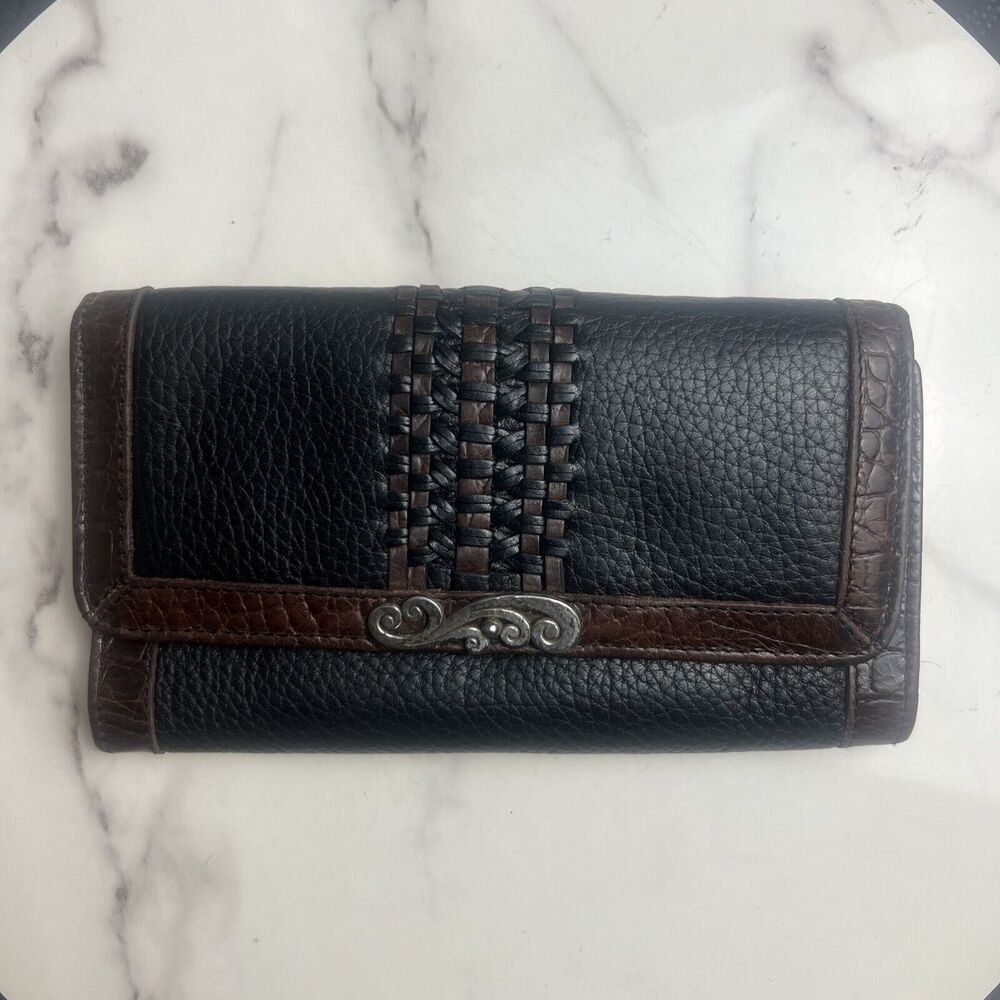 Vintage Brighton Genuine Leather Black & Brown Wallet/Cross Body Clutch Bag Used